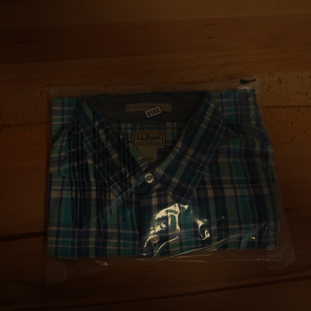 LL Bean Shirt Mens XL RG Blue Green White Short Sleeve Button Up Gorpcore - Picture 7 of 7